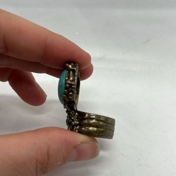 Chunky Blue & Bronze Toned Costume Ring - Picture 5 of 9